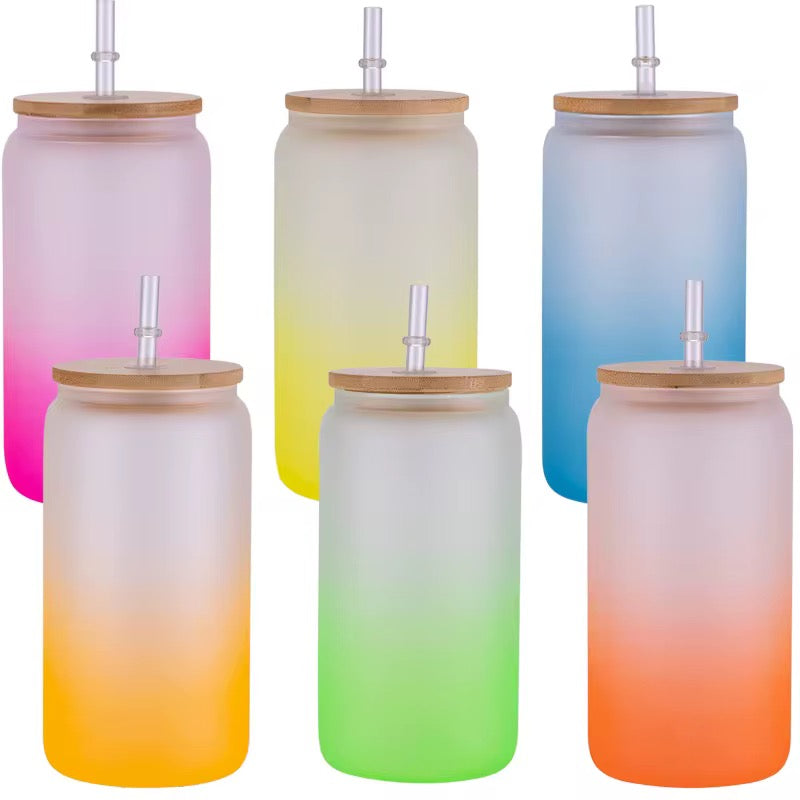 Glass Tumbler 16oz with Bamboo Lid and Straw