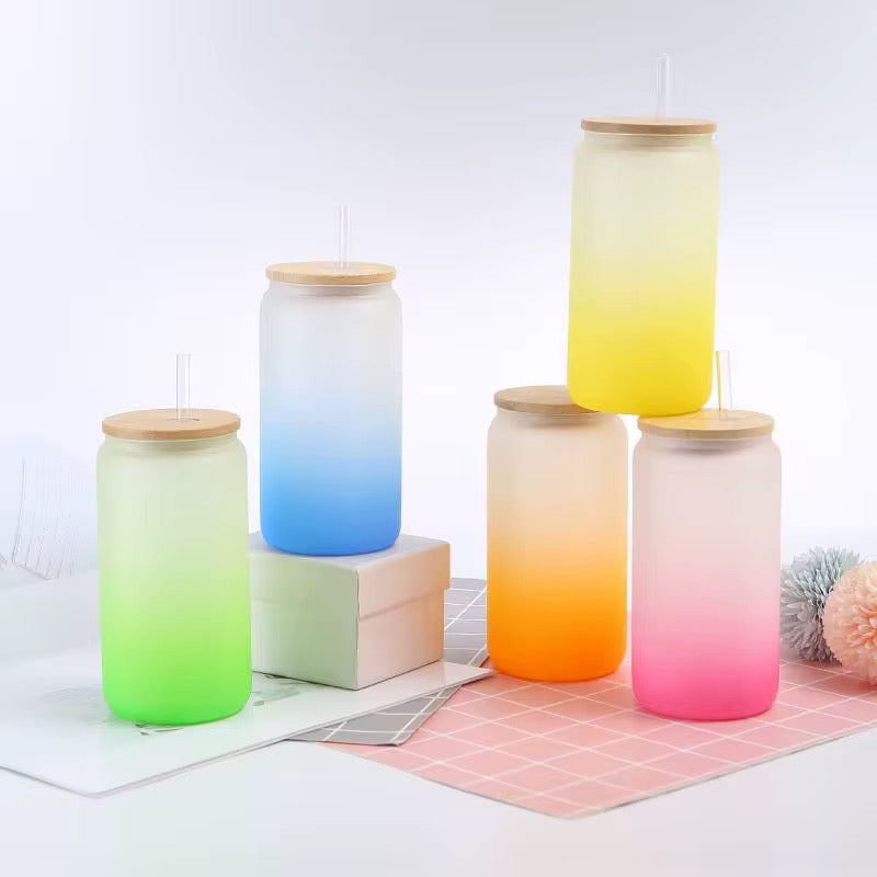 Glass Tumbler 16oz with Bamboo Lid and Straw