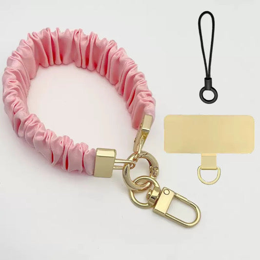 Satin Scrunchie Wrist Keychain with Phone Patch & Strap