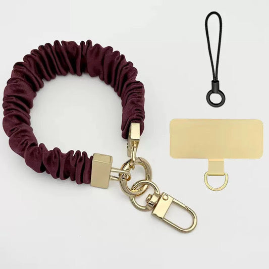 Satin Scrunchie Wrist Keychain with Phone Patch & Strap