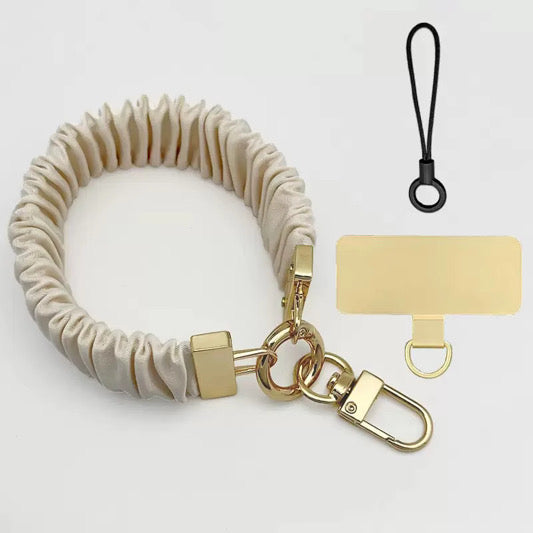 Satin Scrunchie Wrist Keychain with Phone Patch & Strap