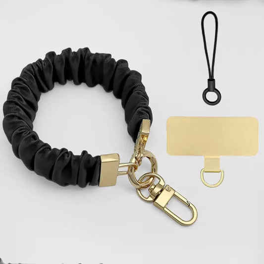 Satin Scrunchie Wrist Keychain with Phone Patch & Strap