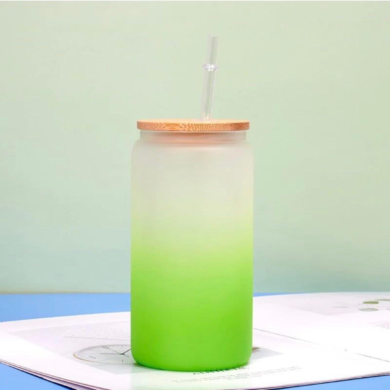 Glass Tumbler 16oz with Bamboo Lid and Straw
