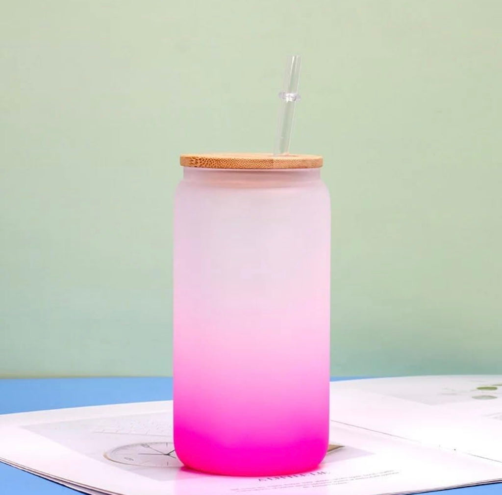 Glass Tumbler 16oz with Bamboo Lid and Straw
