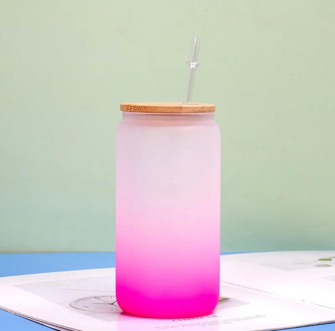 Glass Tumbler 16oz with Bamboo Lid and Straw