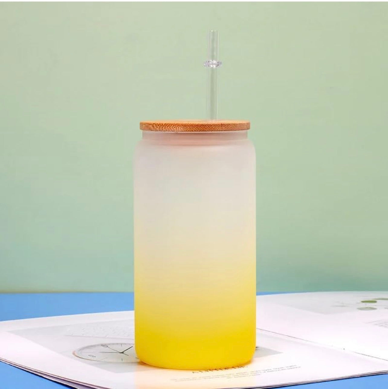 Glass Tumbler 16oz with Bamboo Lid and Straw