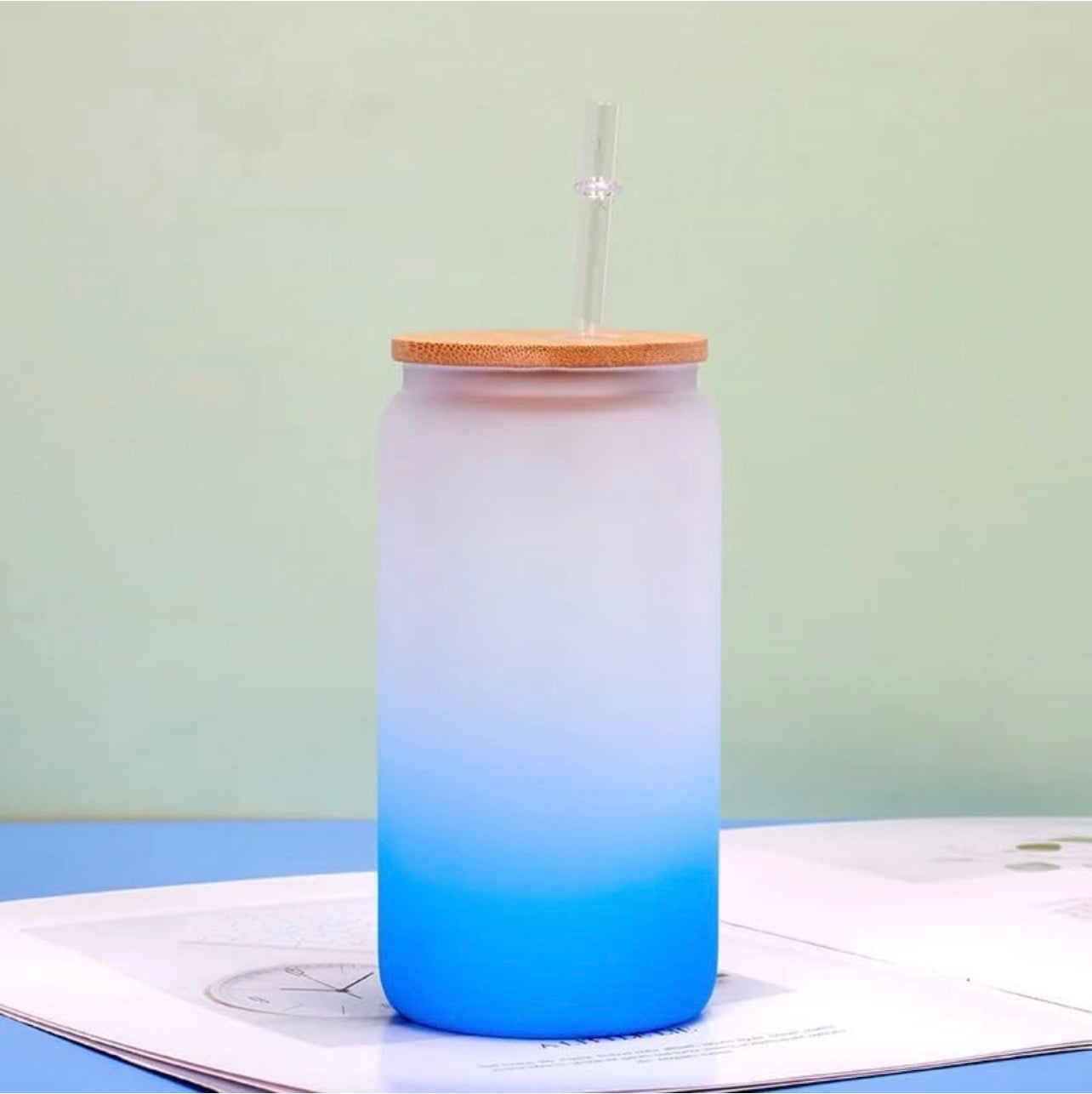 Glass Tumbler 16oz with Bamboo Lid and Straw
