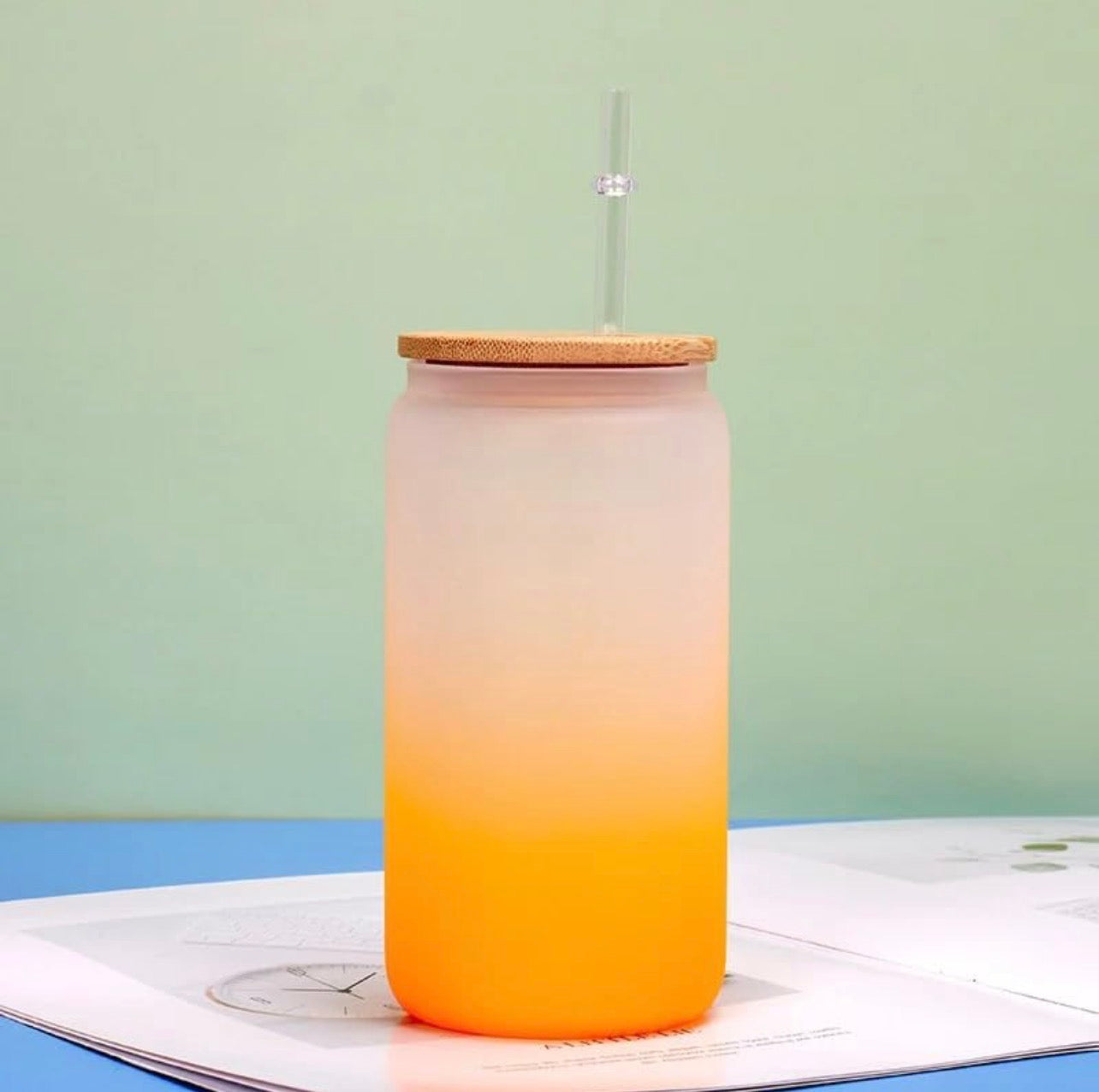 Glass Tumbler 16oz with Bamboo Lid and Straw